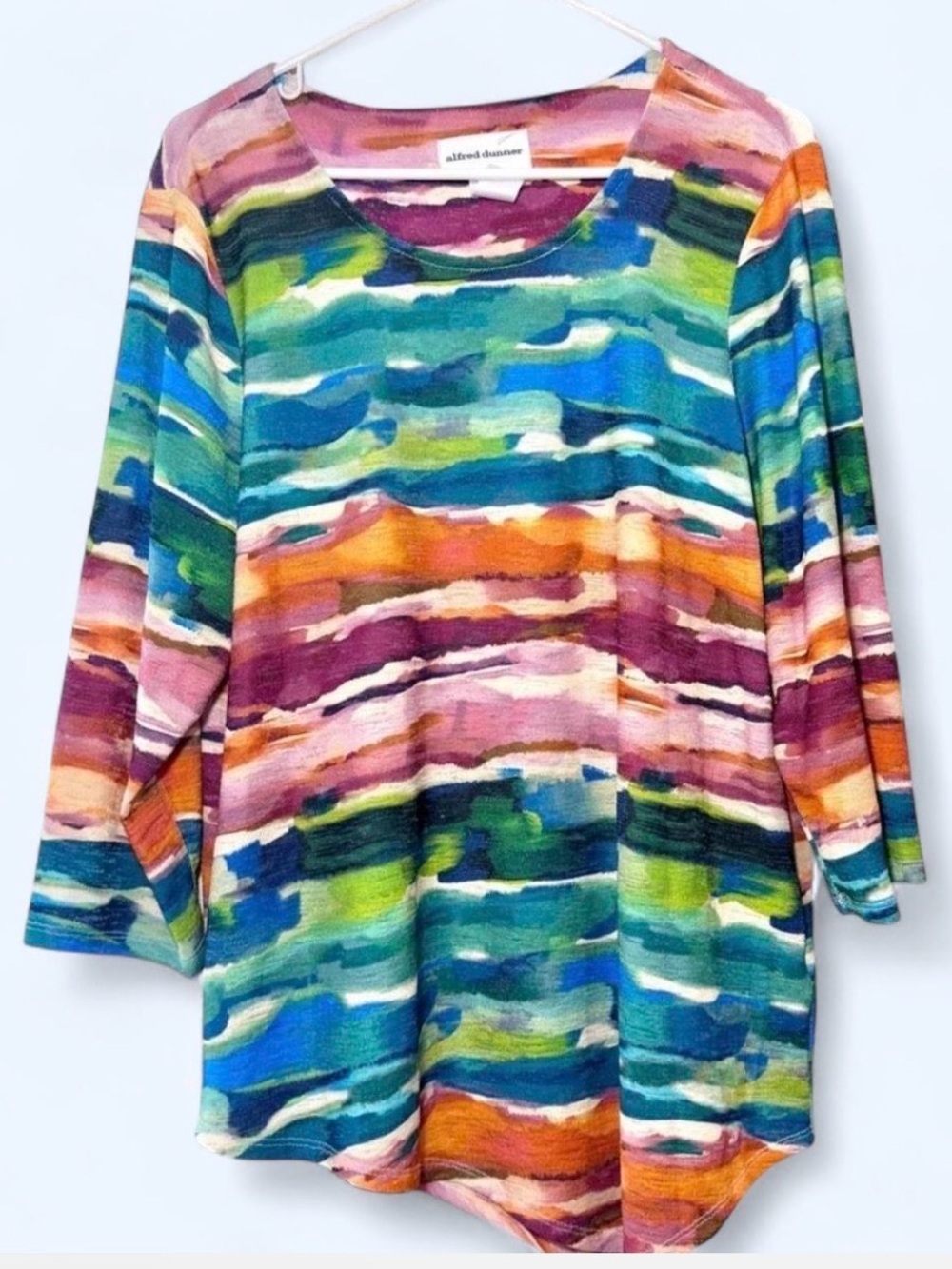 Alfred Dunner Long Sleeve Top Size L Colorful Blouse Vivid Abstract